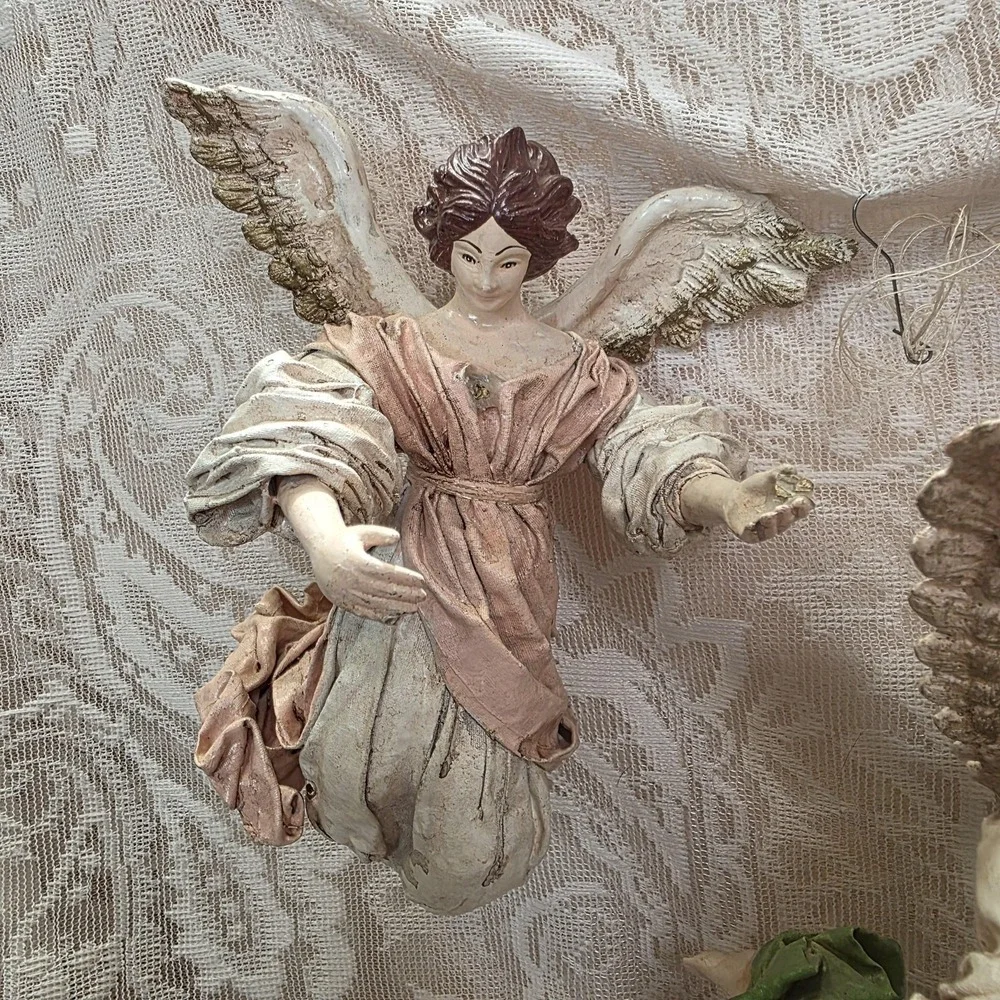 Hanging Angel Ornaments Set Of 3 Resin Cloth Christmas Large Multicolor Decor